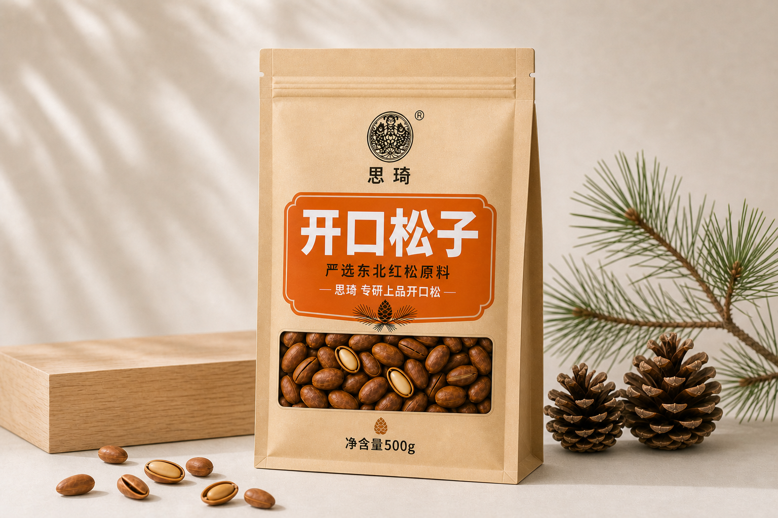 思琦开口松子包装自然场景效果图